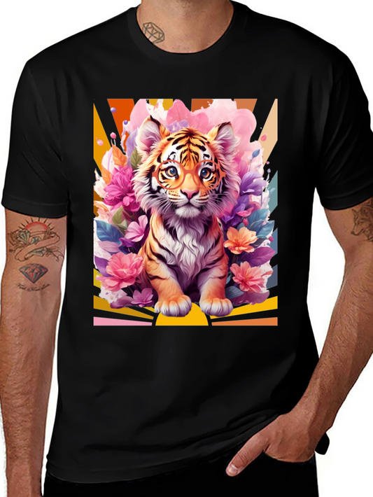 Camiseta Negra con Diseño de Tigre Floral