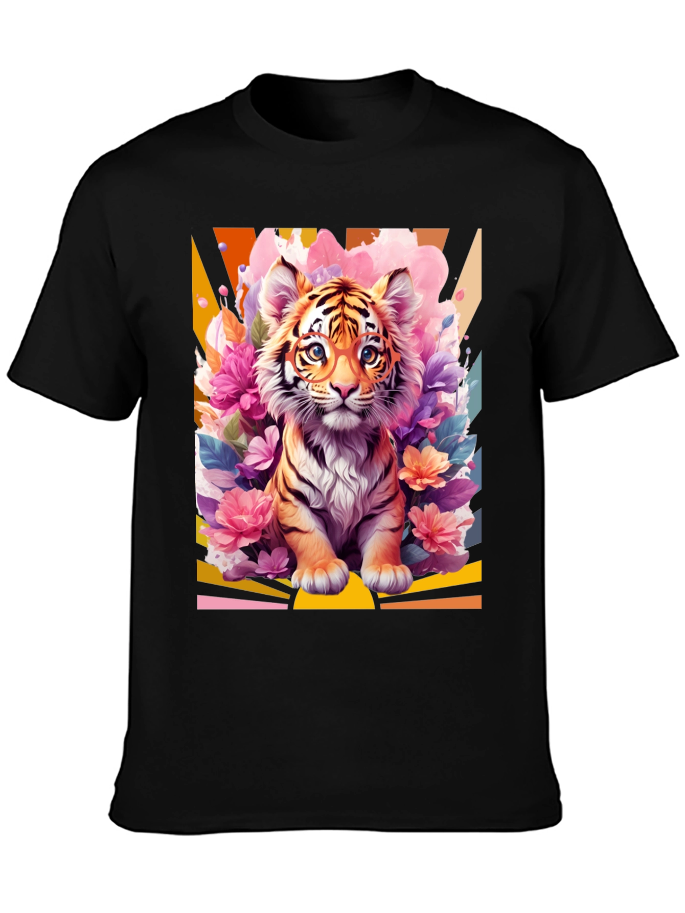 Camiseta Negra con Diseño de Tigre Floral