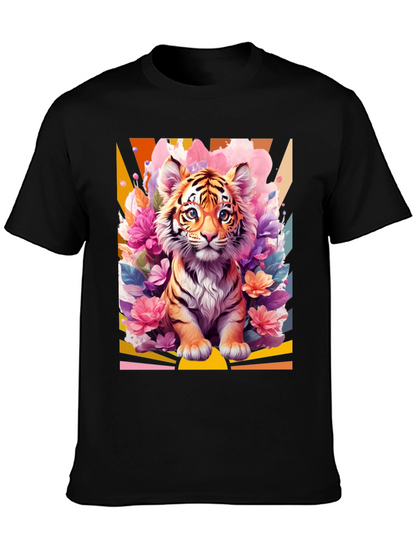 Camiseta Negra con Diseño de Tigre Floral