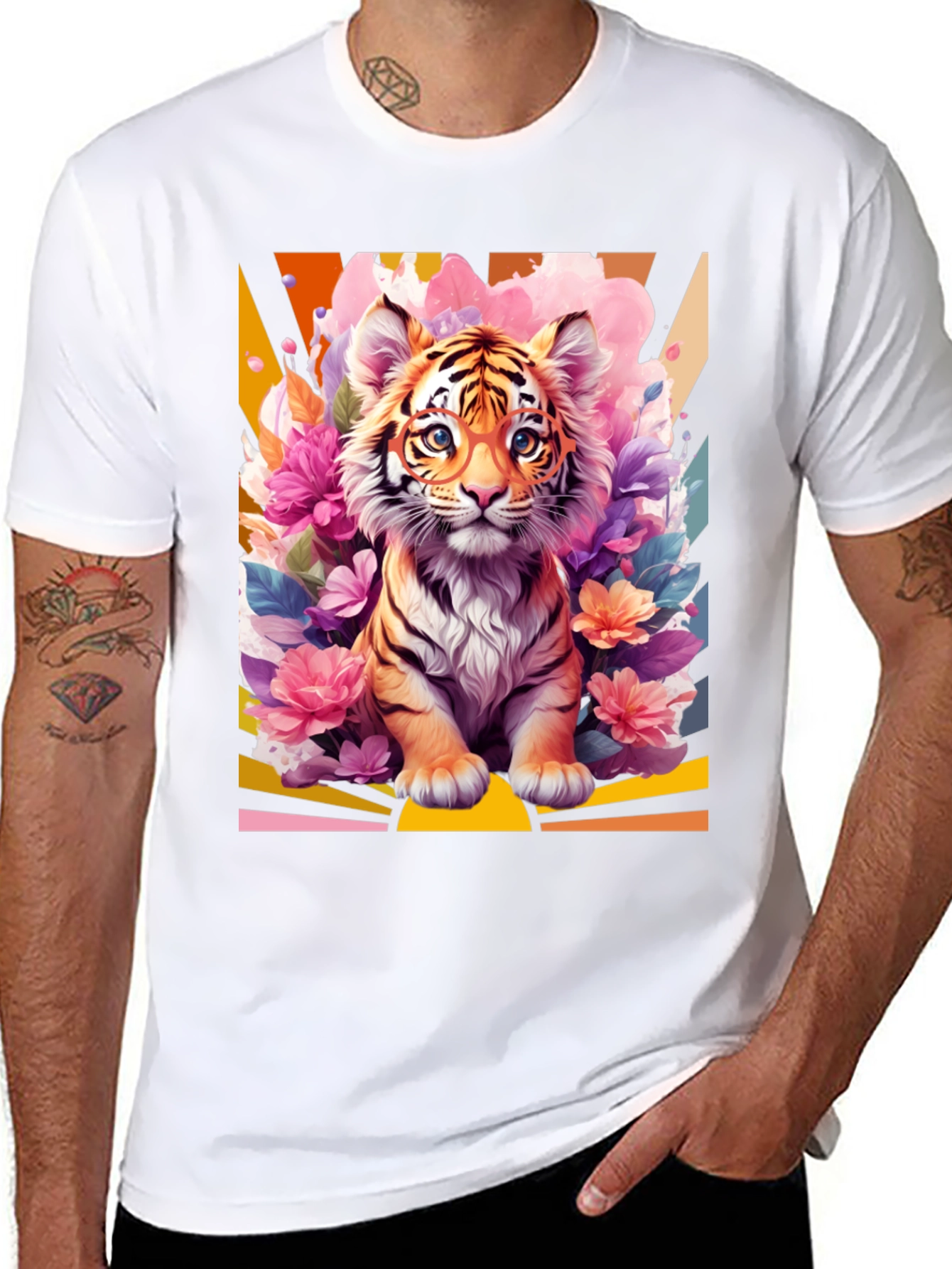 Camiseta Negra con Diseño de Tigre Floral