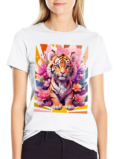 Camiseta Negra con Diseño de Tigre Floral