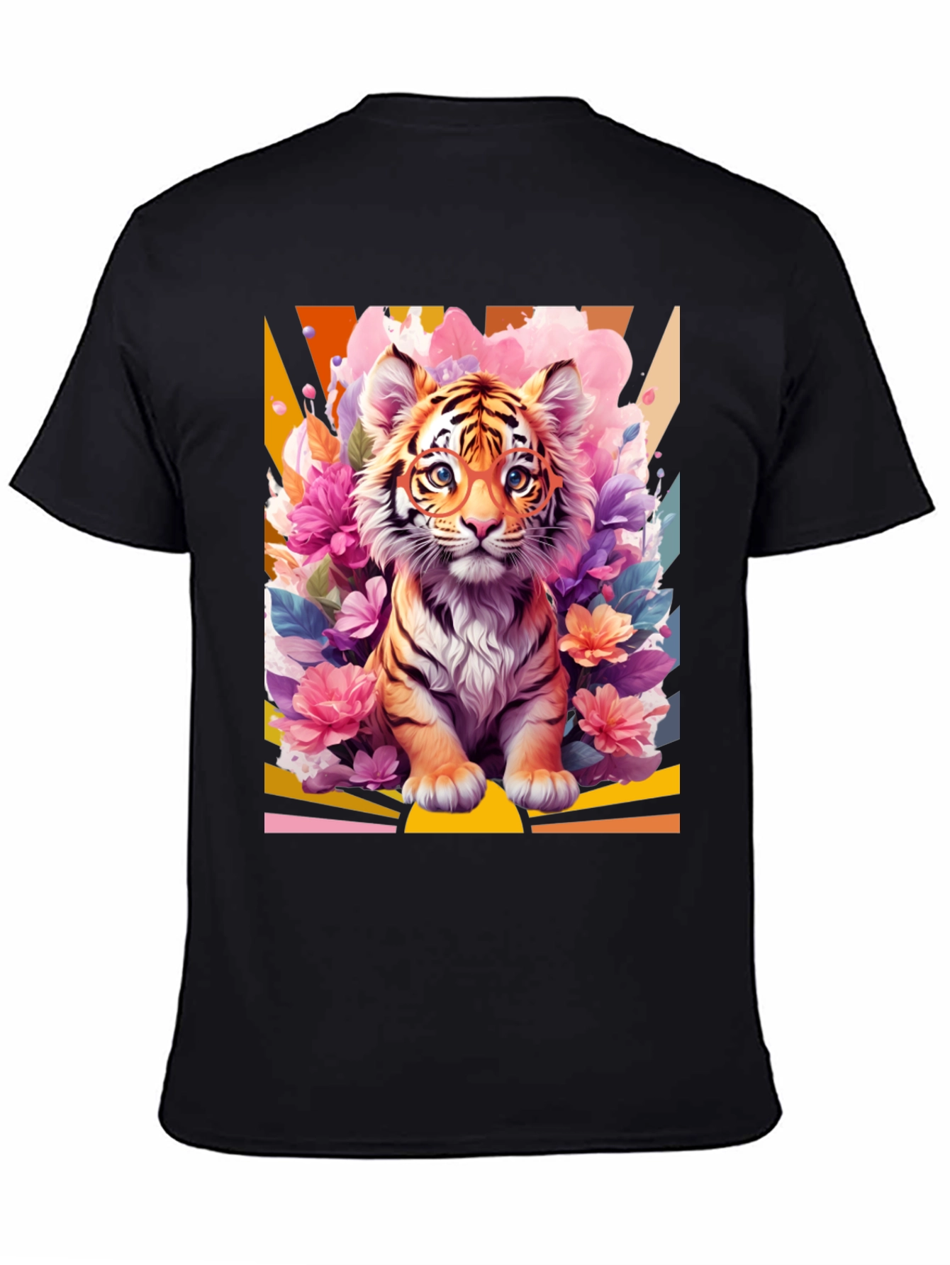 Camiseta Negra con Diseño de Tigre Floral