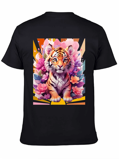 Camiseta Negra con Diseño de Tigre Floral