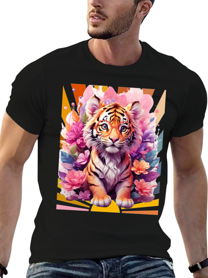 Camiseta Negra con Diseño de Tigre Floral