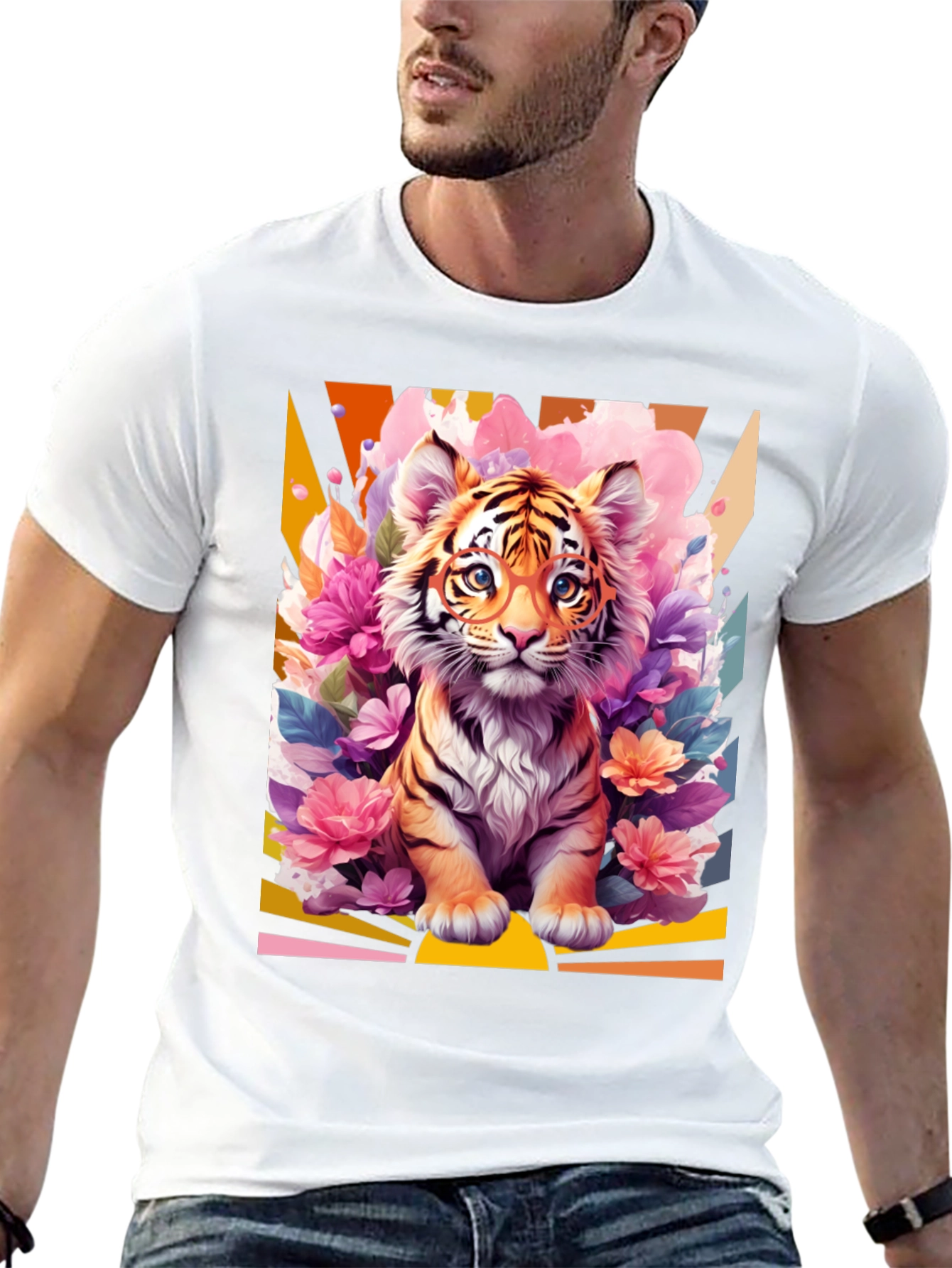Camiseta Negra con Diseño de Tigre Floral