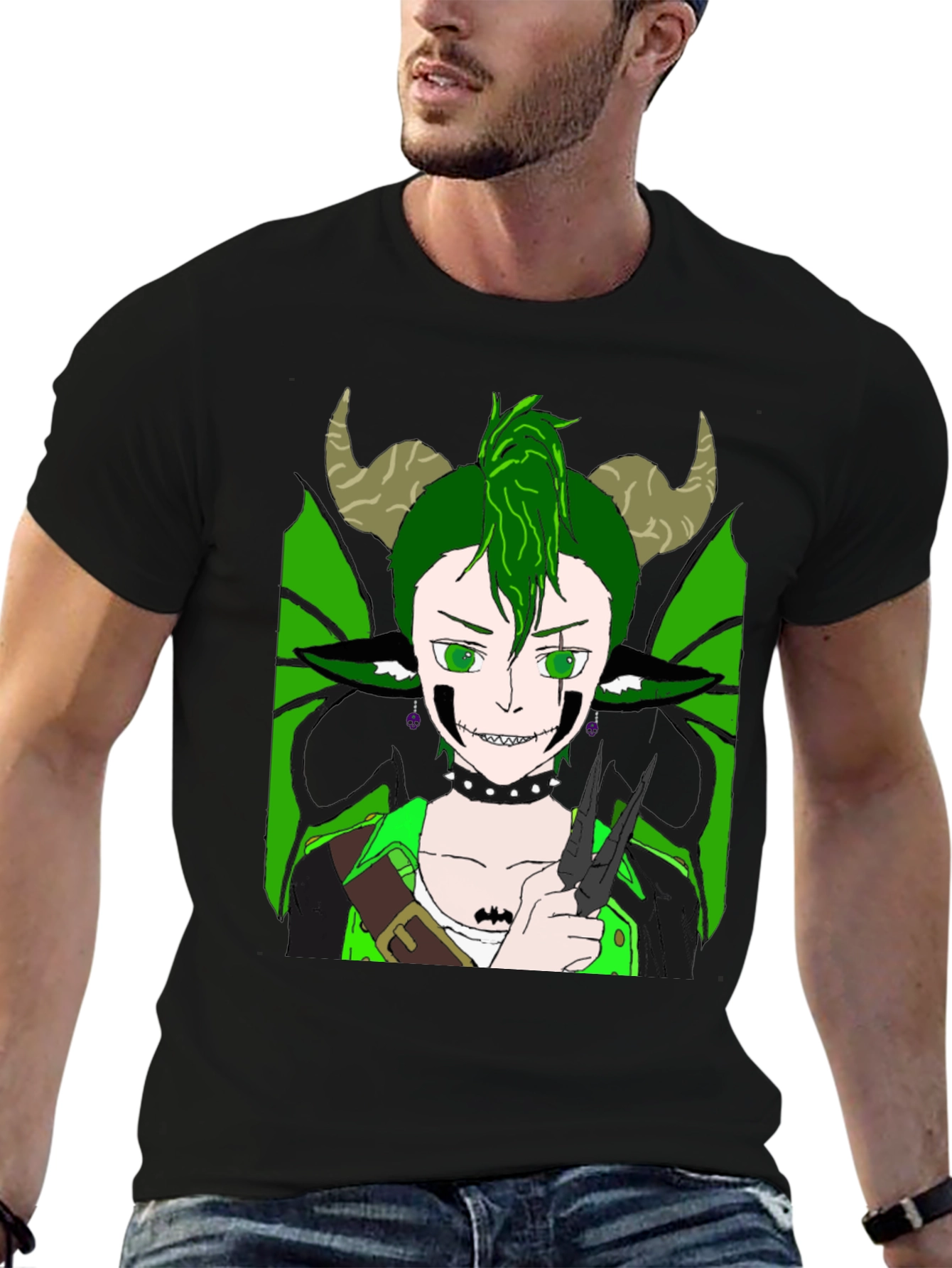 Camiseta Negra con Diseño de Criatura Fantástica