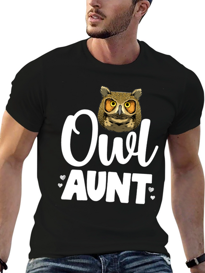 Camiseta Negra Owl Aunt para Amantes de los Búhos