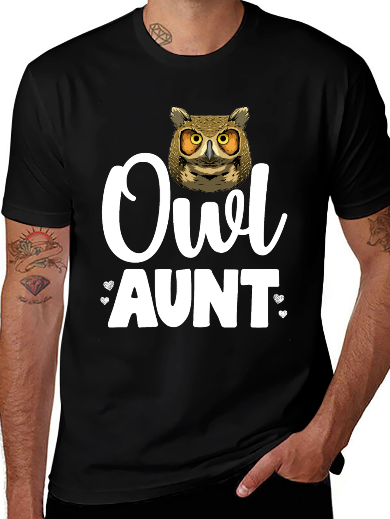 Camiseta Negra Owl Aunt para Amantes de los Búhos