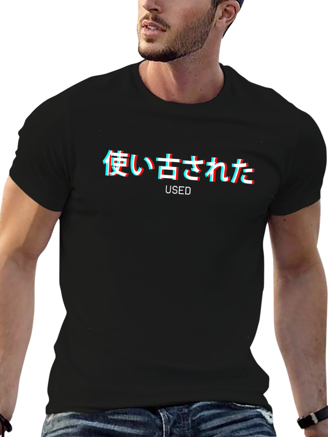 Camiseta Negra Used Estilo Vaporwave