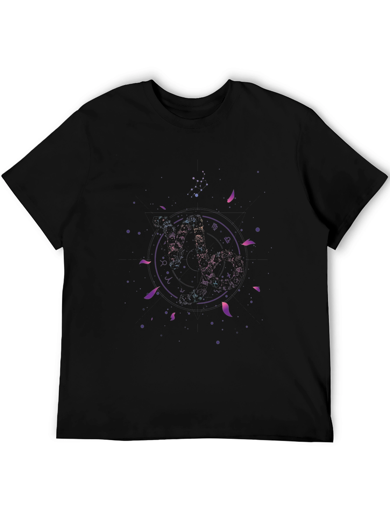Camiseta Negra Estampado Zodiacal Cósmico
