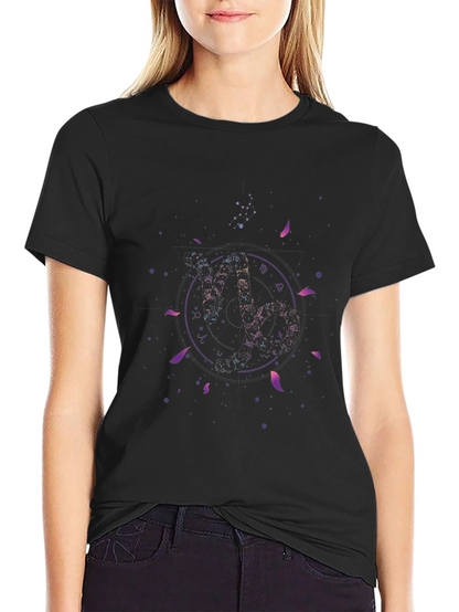 Camiseta Negra Estampado Zodiacal Cósmico