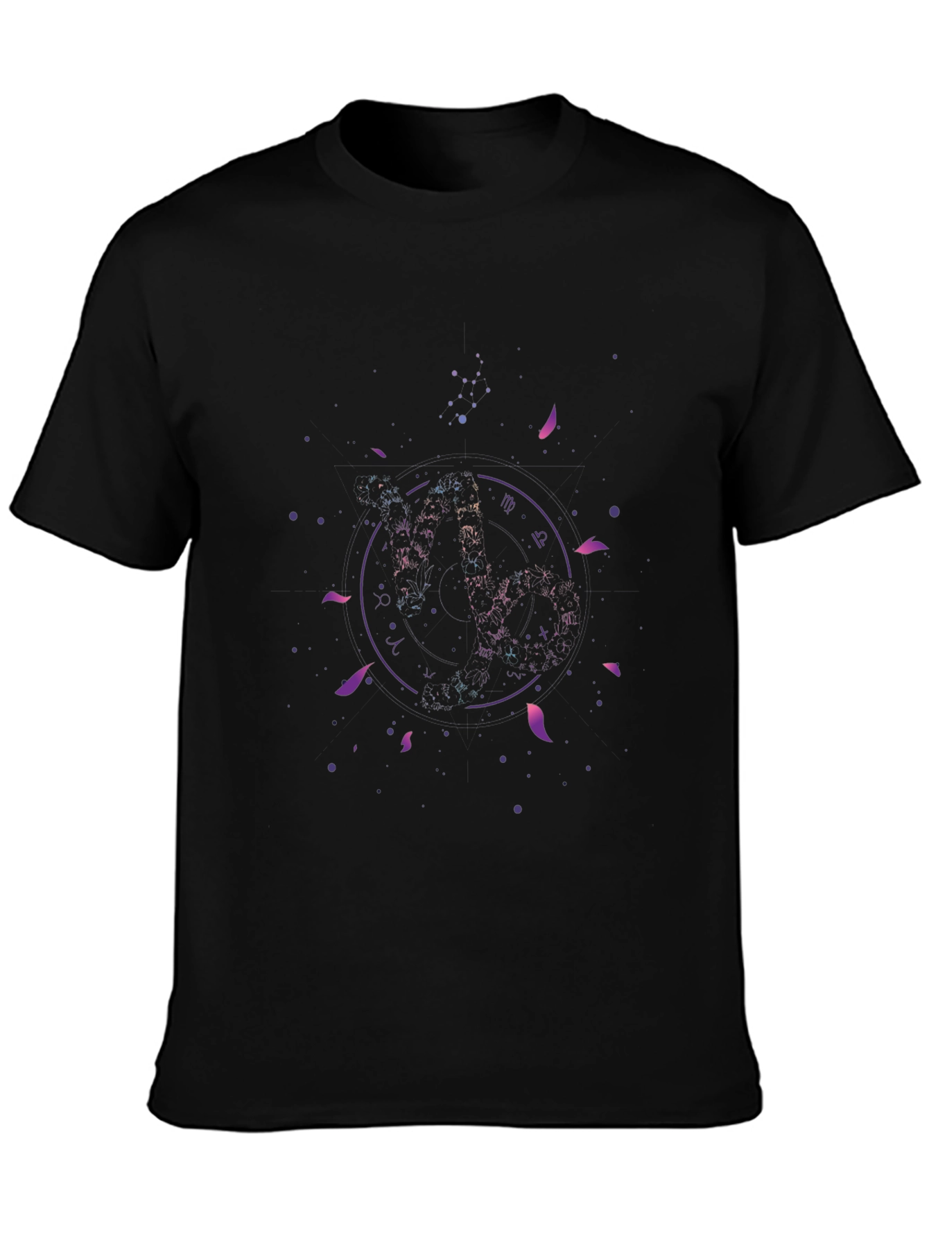 Camiseta Negra Estampado Zodiacal Cósmico