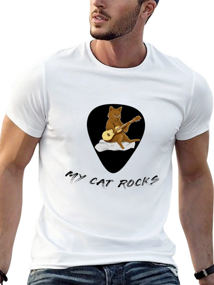 Camiseta Negra con Diseño de Gato Rockero
