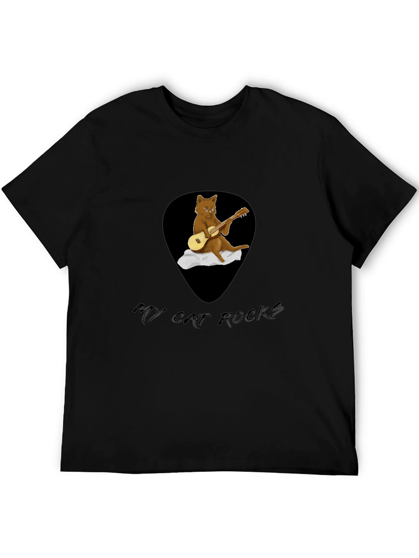 Camiseta Negra con Diseño de Gato Rockero