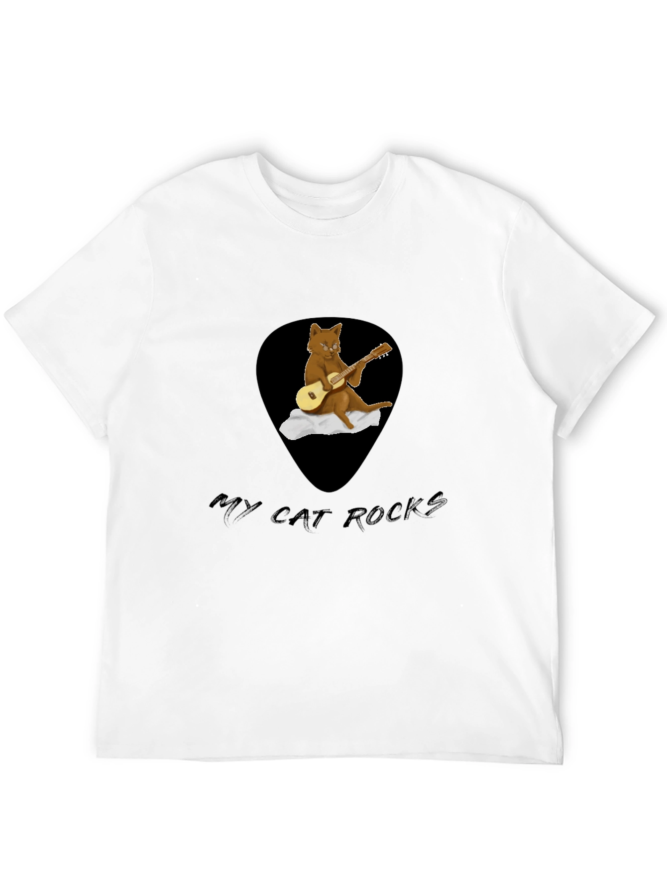 Camiseta Negra con Diseño de Gato Rockero