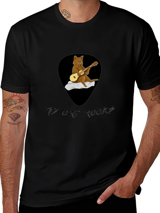 Camiseta Negra con Diseño de Gato Rockero