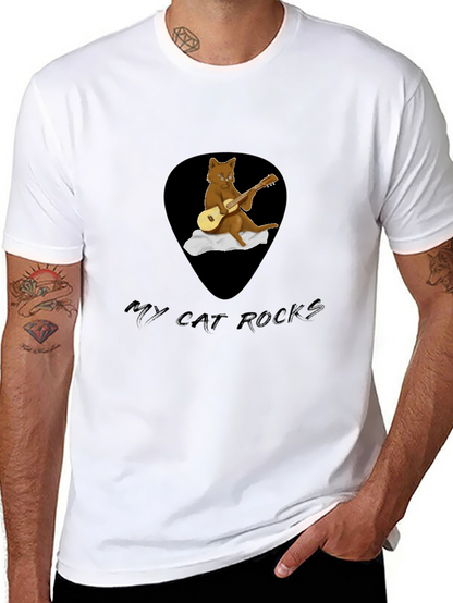 Camiseta Negra con Diseño de Gato Rockero