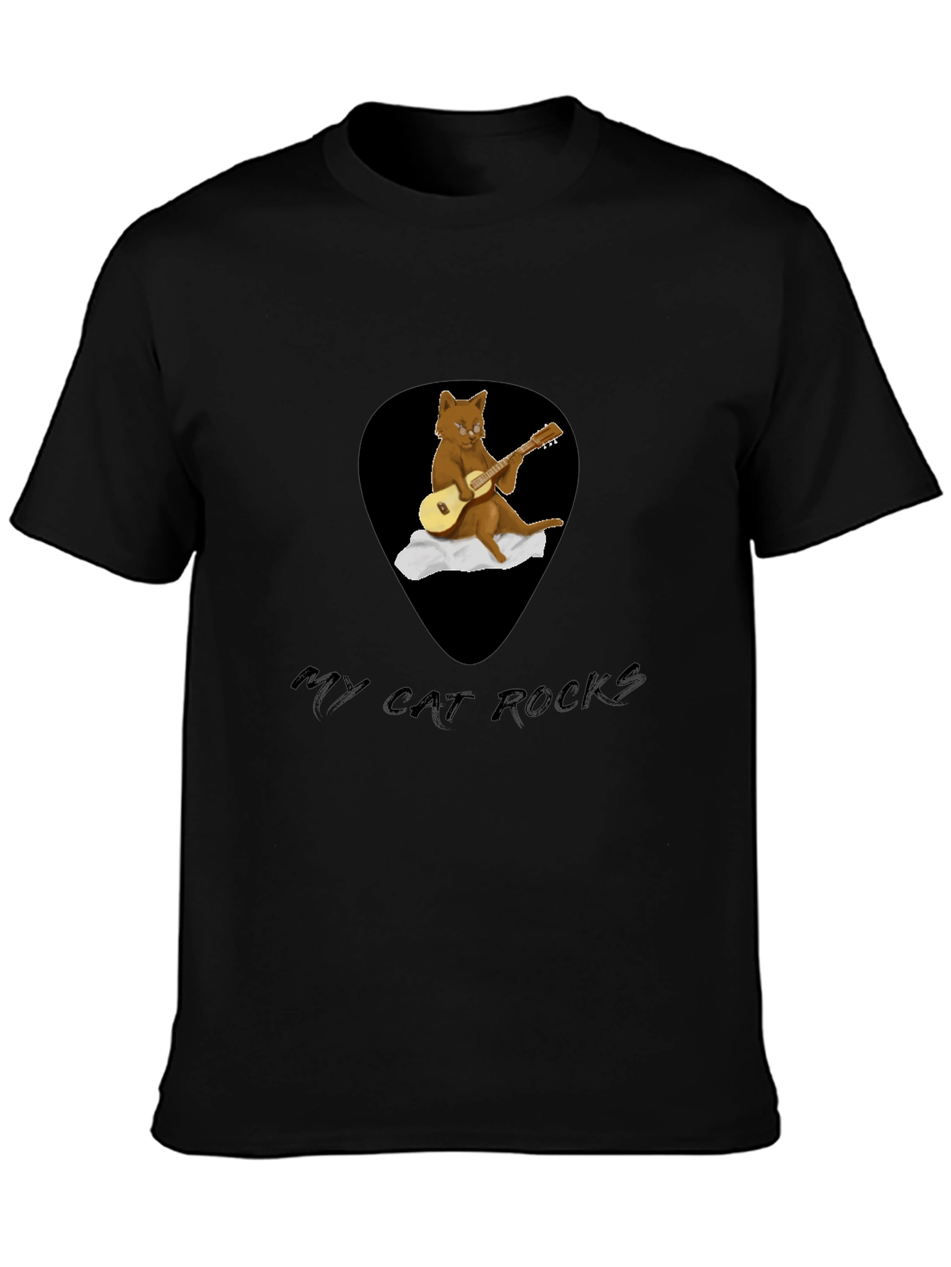 Camiseta Negra con Diseño de Gato Rockero