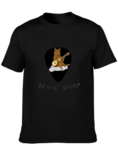 Camiseta Negra con Diseño de Gato Rockero