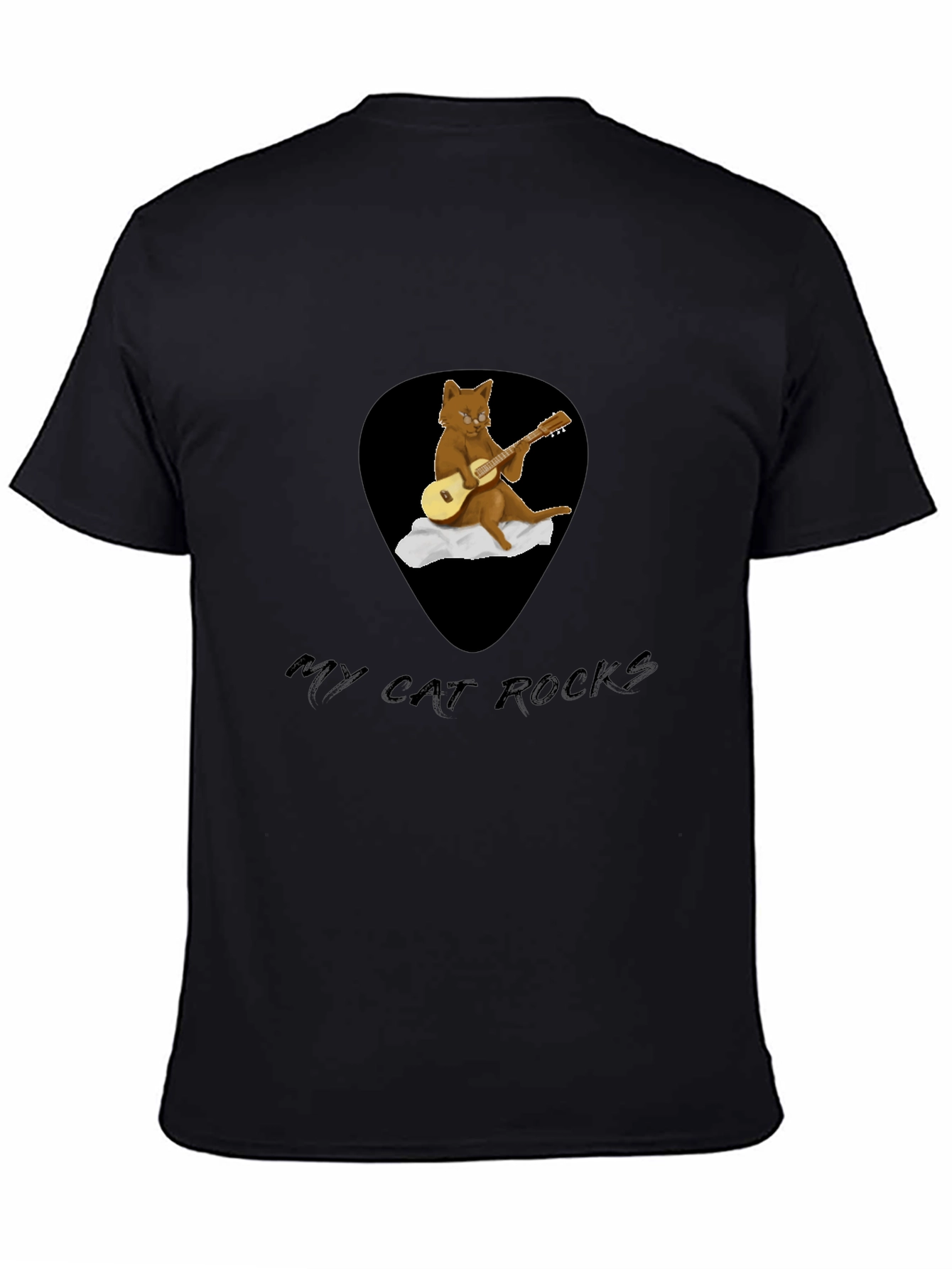 Camiseta Negra con Diseño de Gato Rockero
