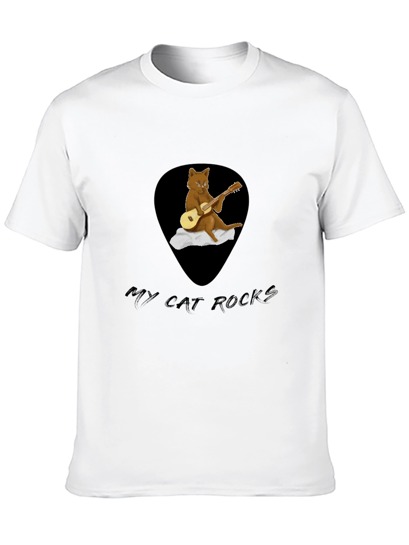 Camiseta Negra con Diseño de Gato Rockero