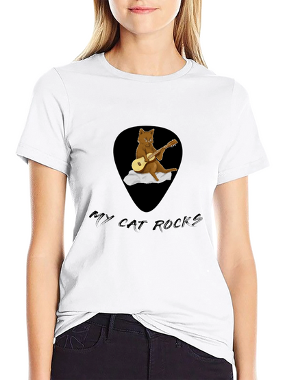 Camiseta Negra con Diseño de Gato Rockero