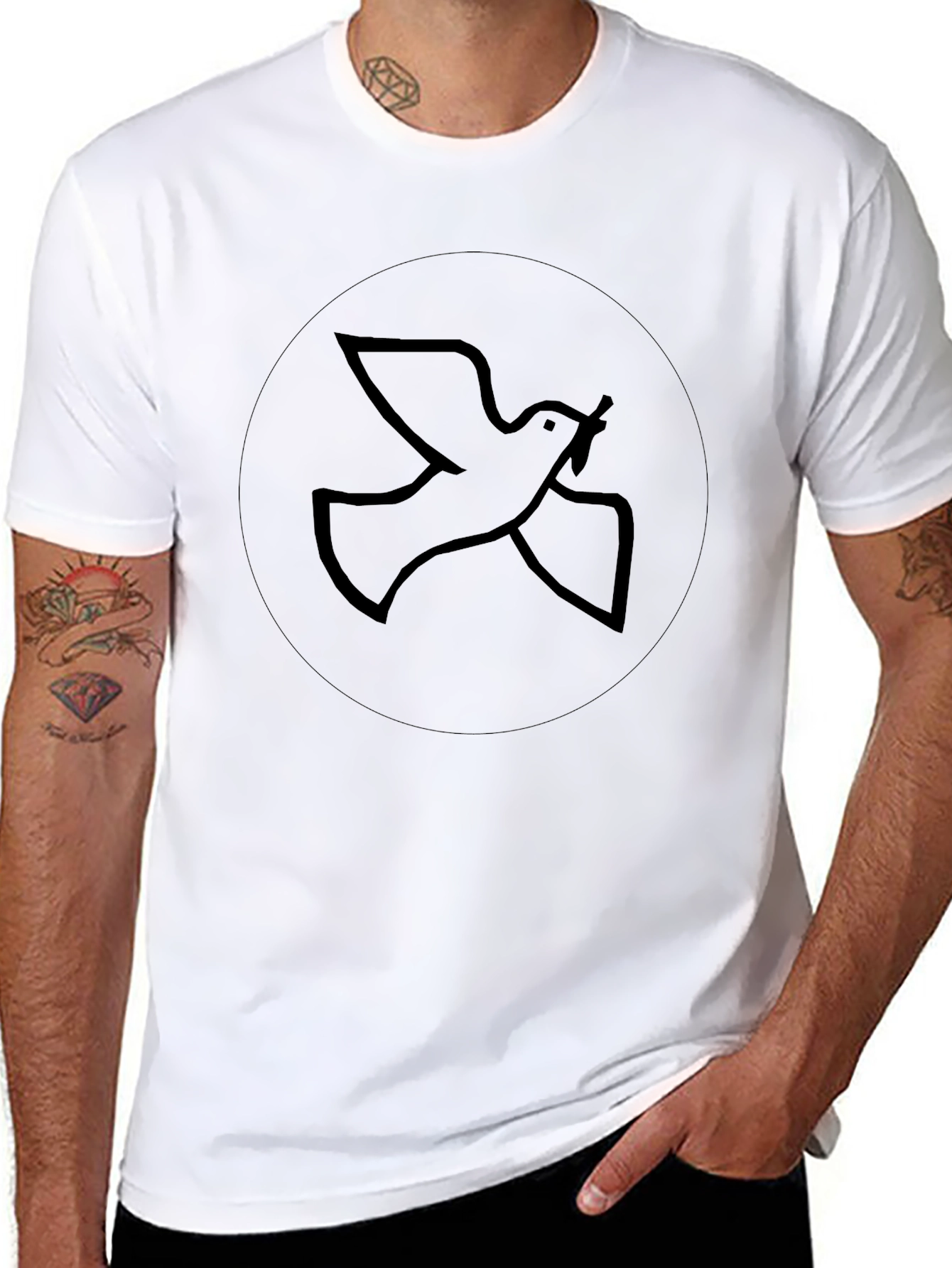 Camiseta Negra Hombre: Diseño Paloma de la Paz