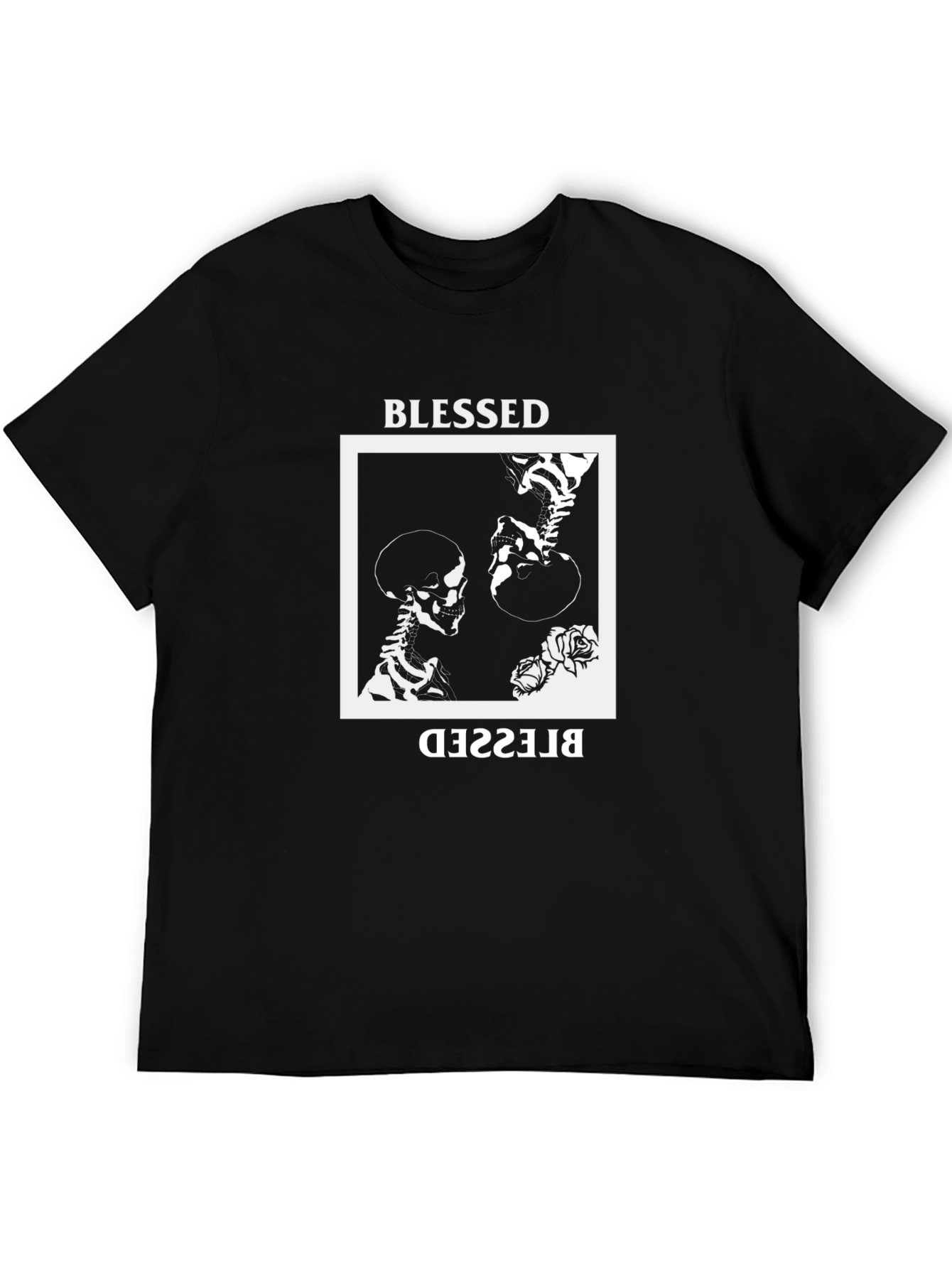 Camiseta Negra con Diseño de Esqueletos Blessed