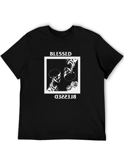 Camiseta Negra con Diseño de Esqueletos Blessed