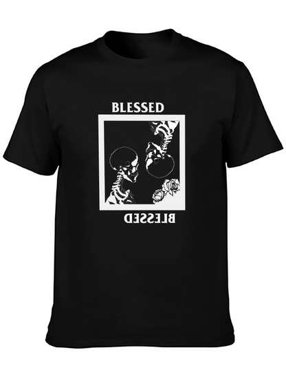 Camiseta Negra con Diseño de Esqueletos Blessed