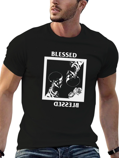 Camiseta Negra con Diseño de Esqueletos Blessed