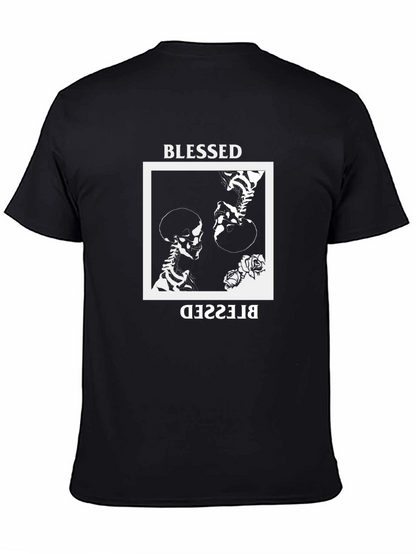 Camiseta Negra con Diseño de Esqueletos Blessed