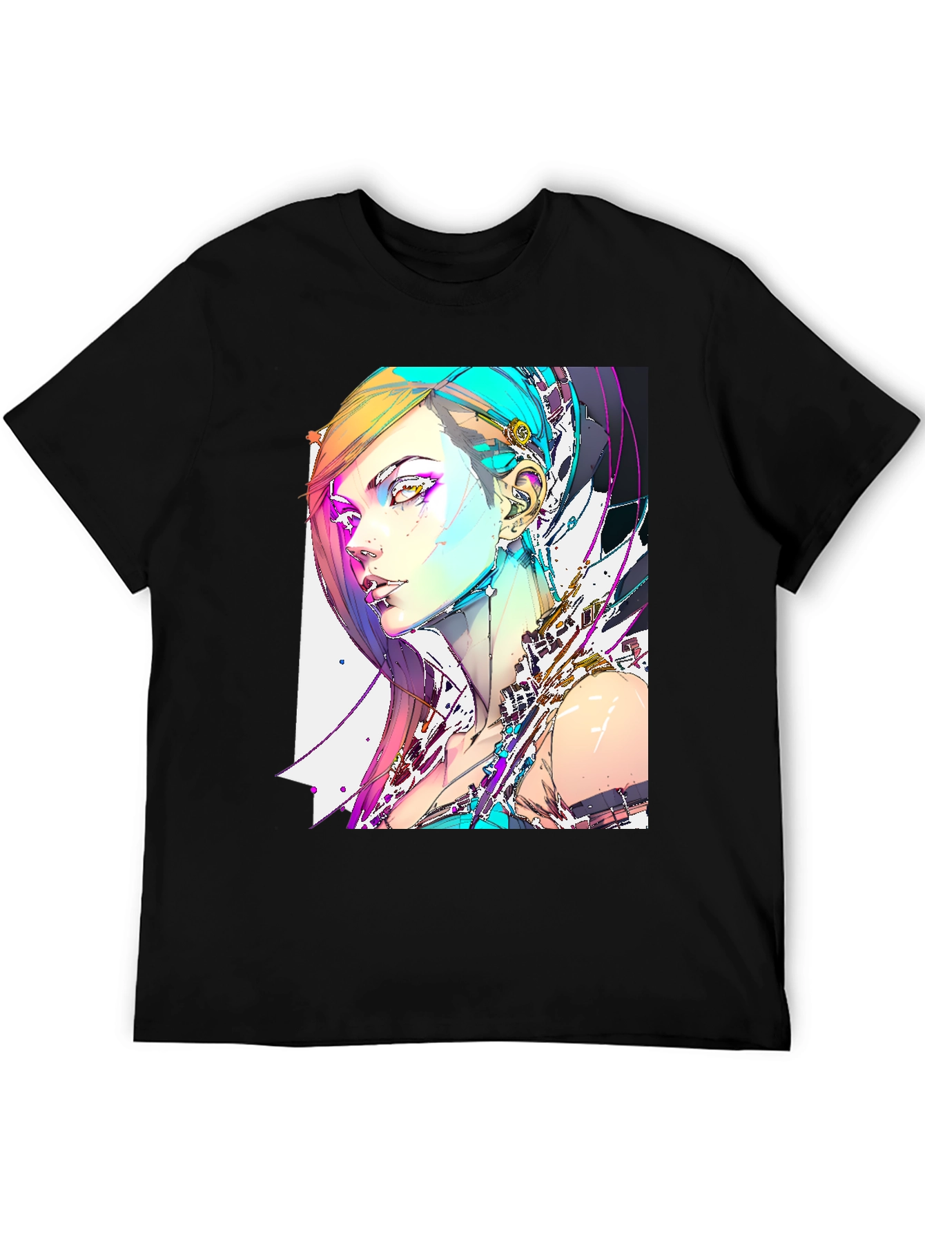 Camiseta Negra con Diseño Cyberpunk