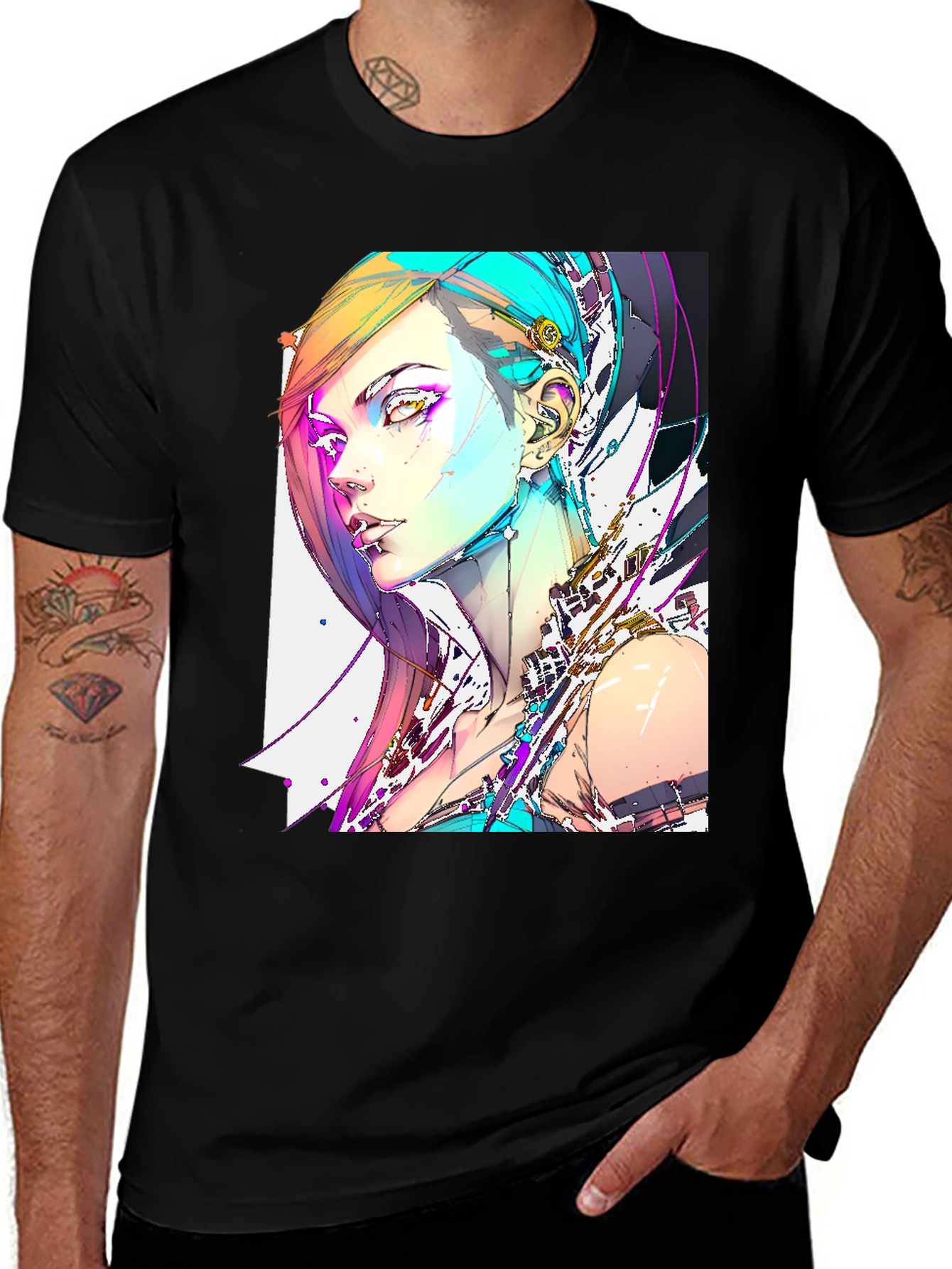Camiseta Negra con Diseño Cyberpunk