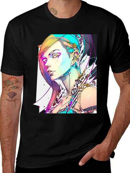 Camiseta Negra con Diseño Cyberpunk