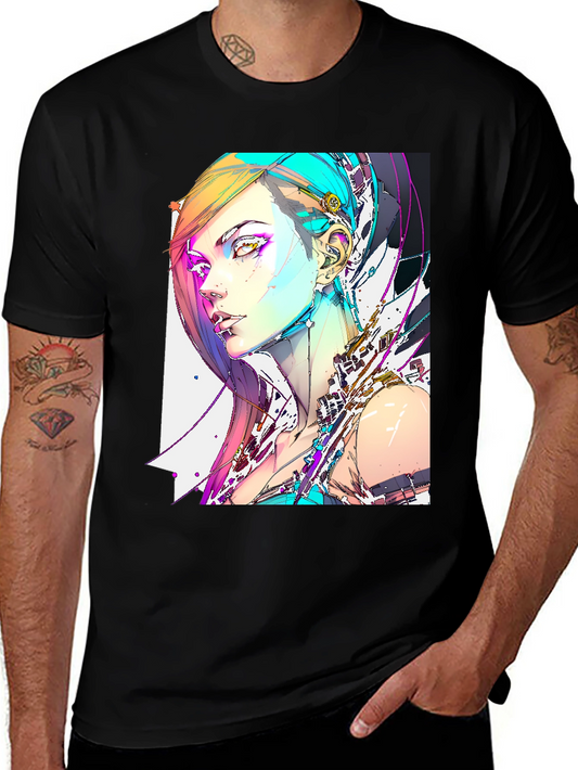 Camiseta Negra con Diseño Cyberpunk