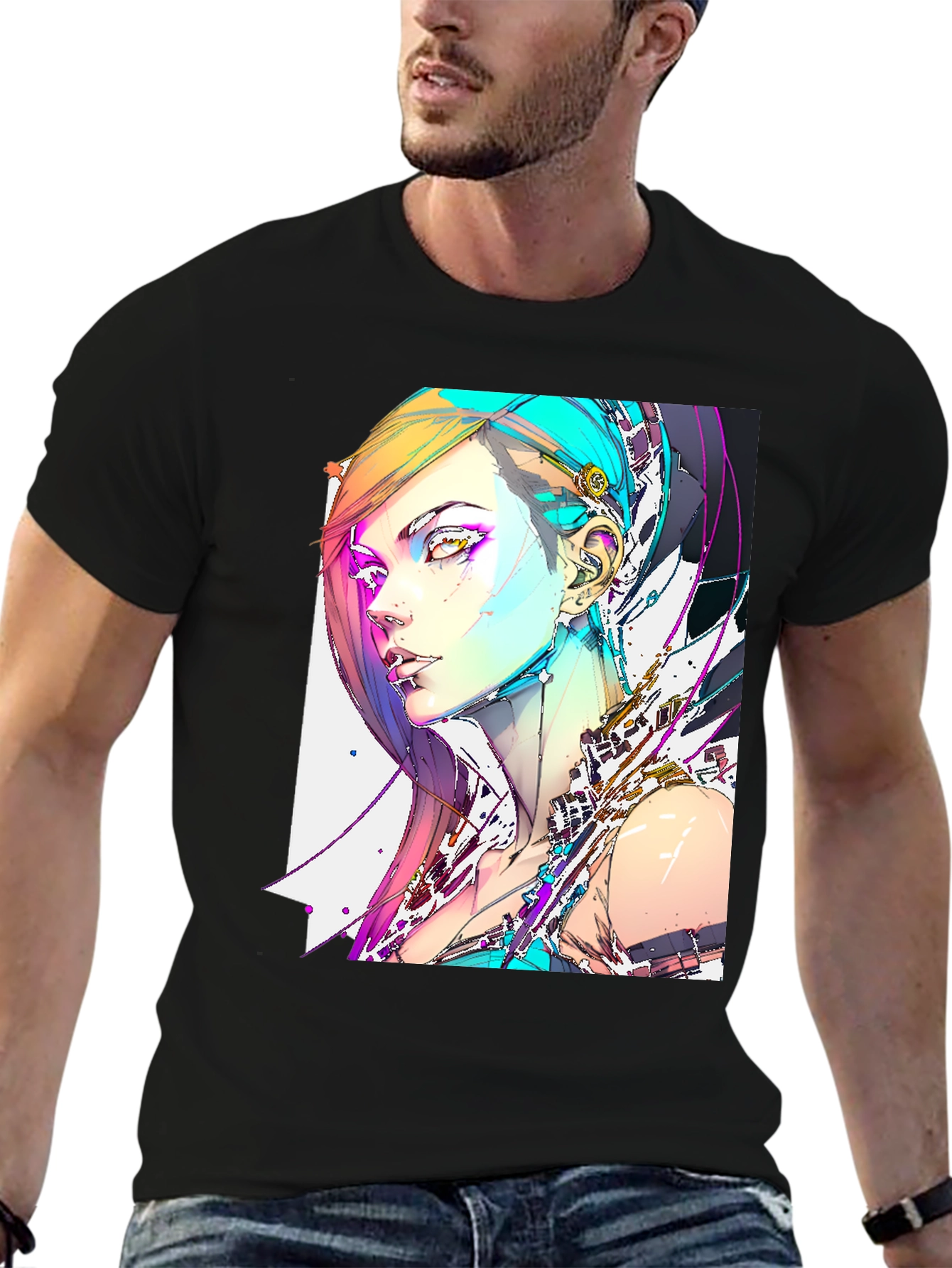 Camiseta Negra con Diseño Cyberpunk