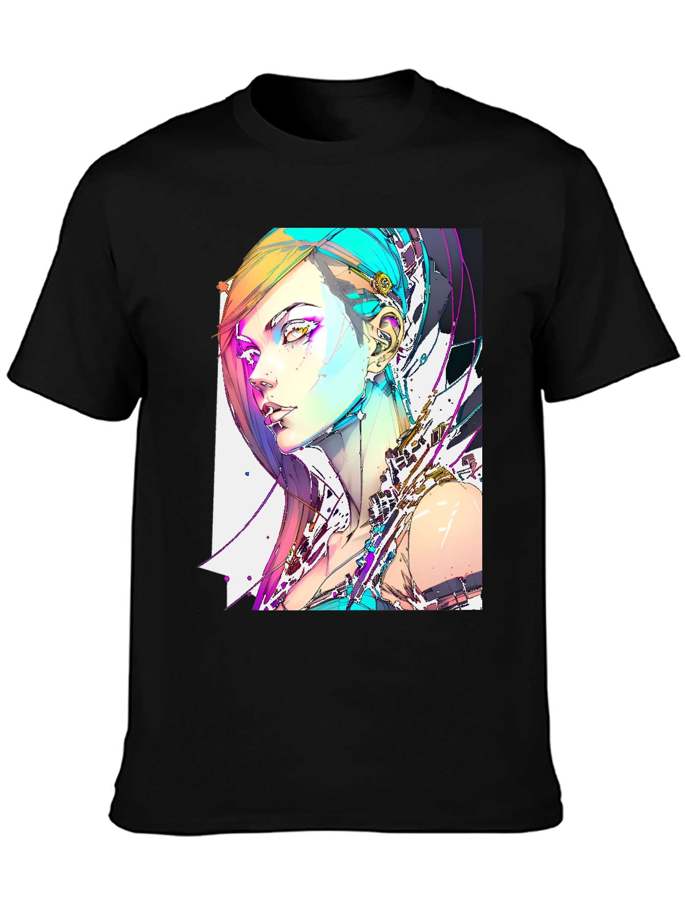 Camiseta Negra con Diseño Cyberpunk