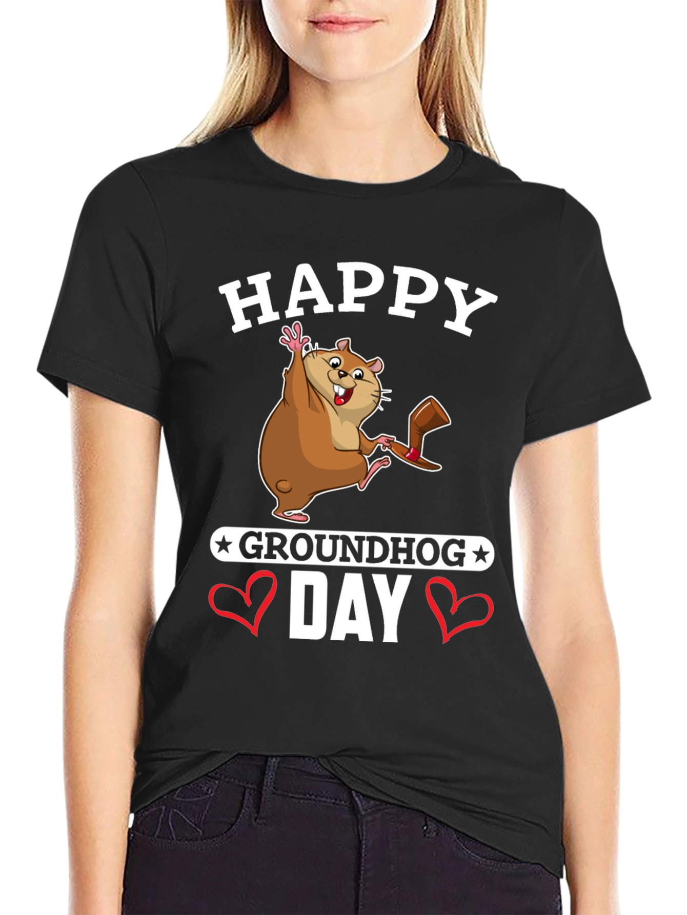 Camiseta Negra Feliz Día de la Marmota