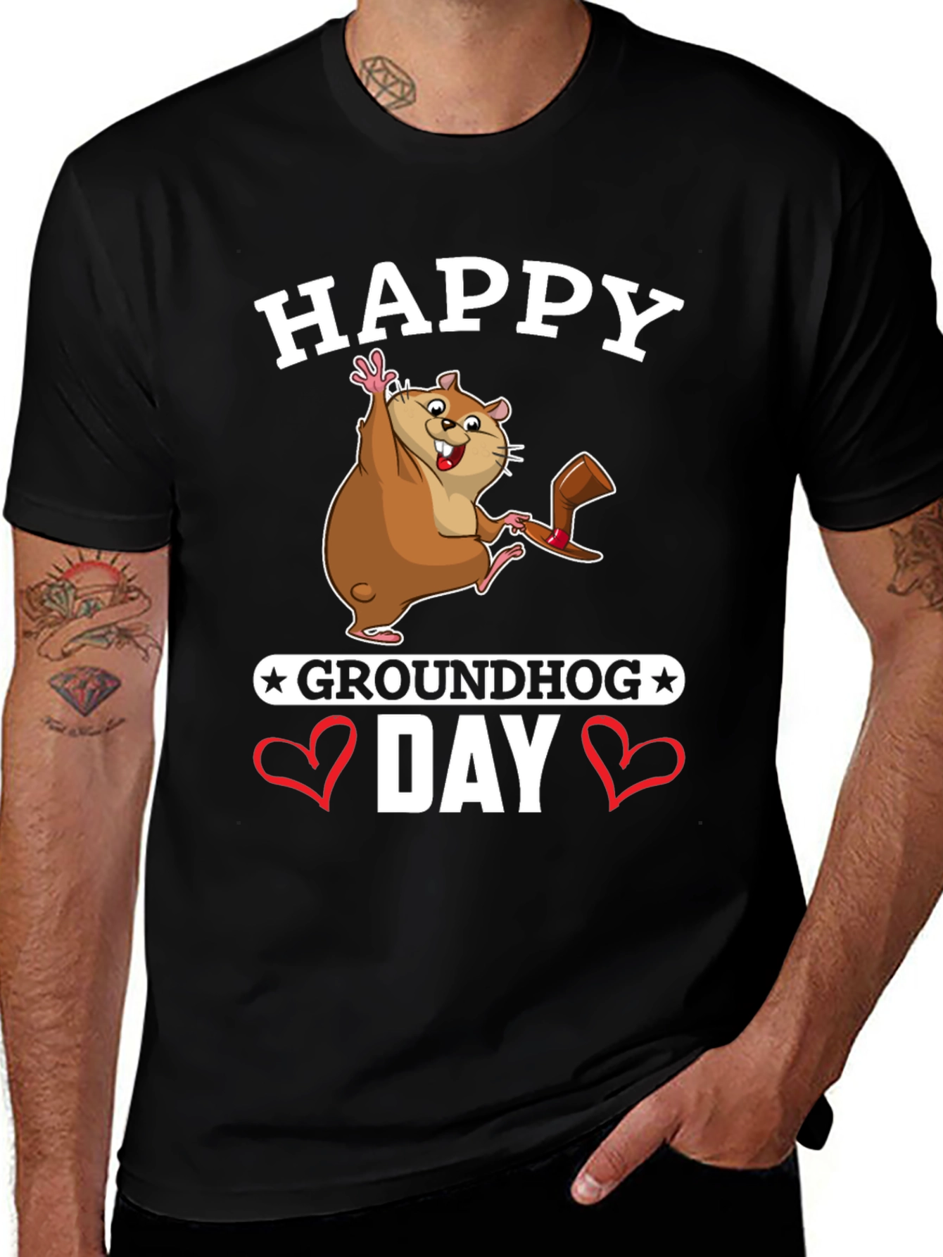 Camiseta Negra Feliz Día de la Marmota