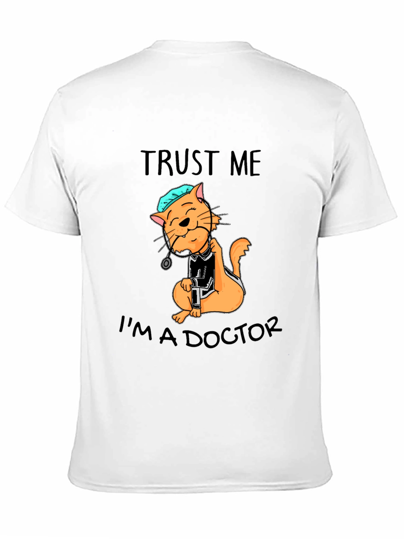 Camiseta Negra con Diseño de Gato Doctor