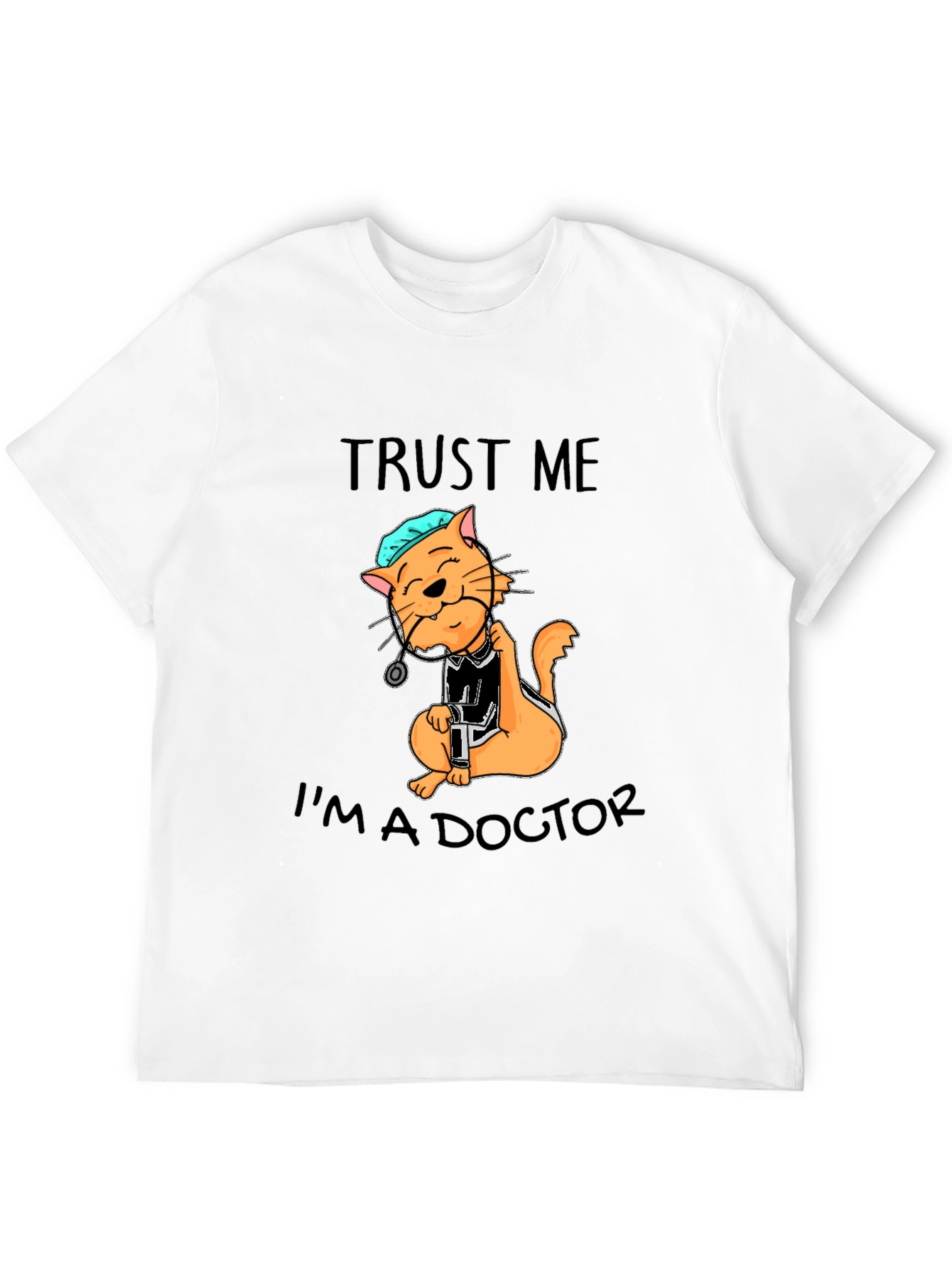 Camiseta Negra con Diseño de Gato Doctor