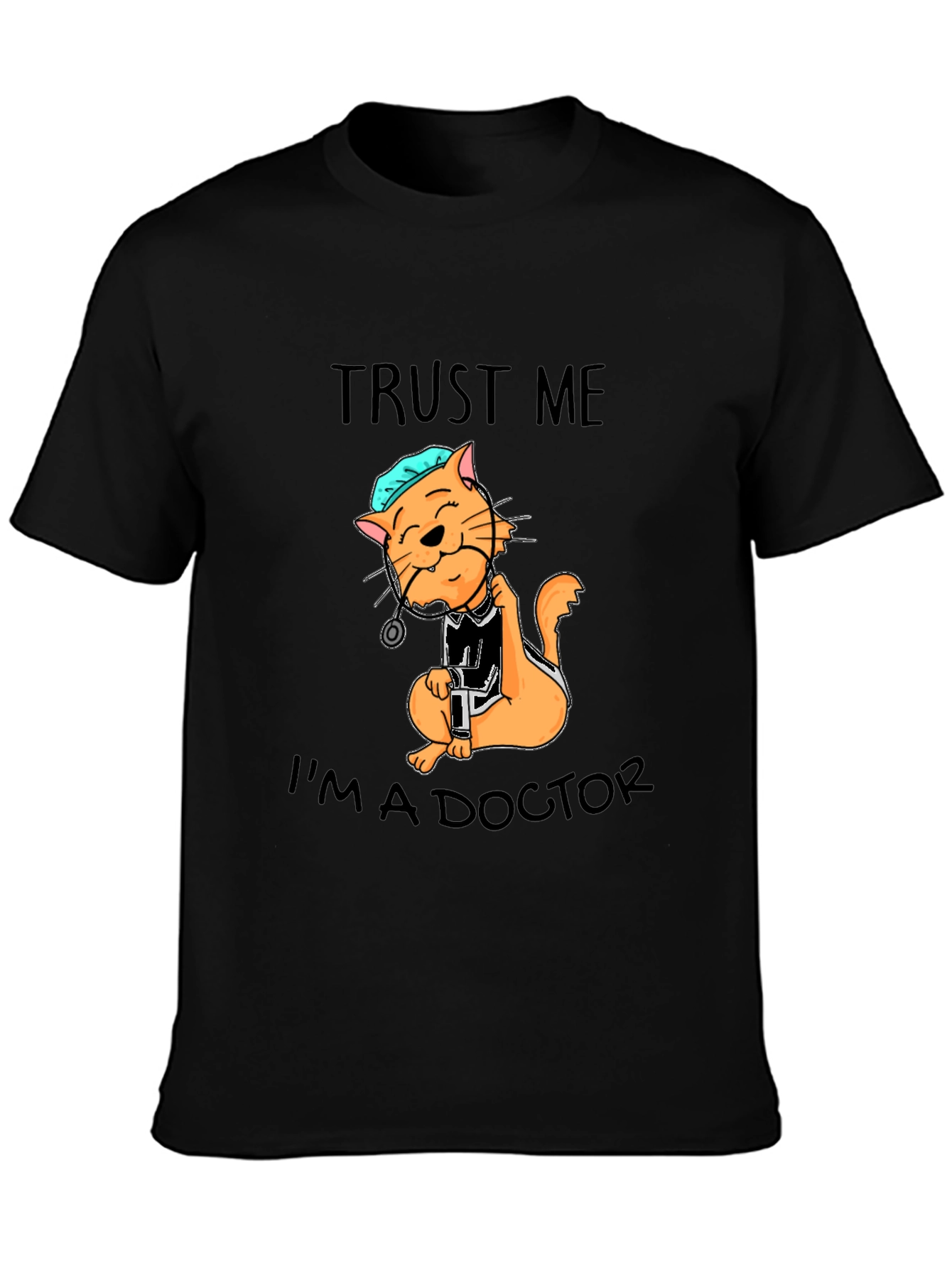Camiseta Negra con Diseño de Gato Doctor