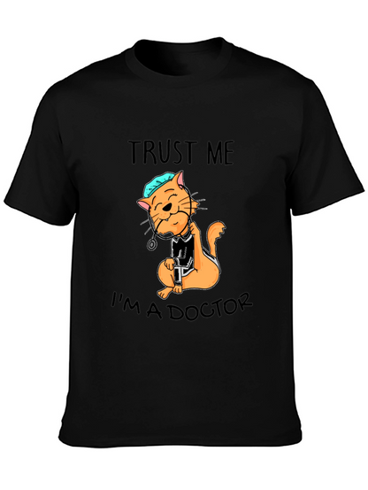 Camiseta Negra con Diseño de Gato Doctor