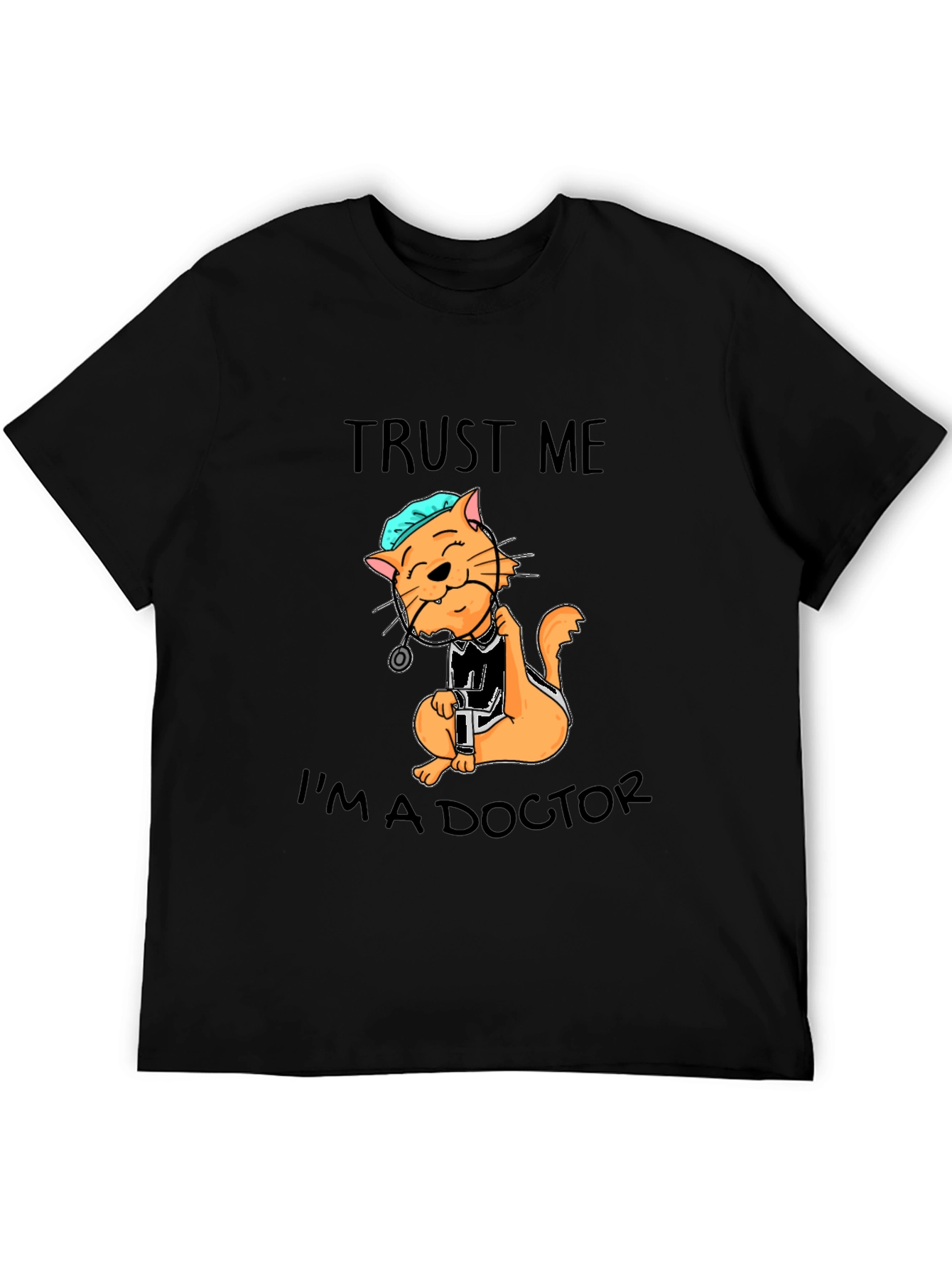 Camiseta Negra con Diseño de Gato Doctor