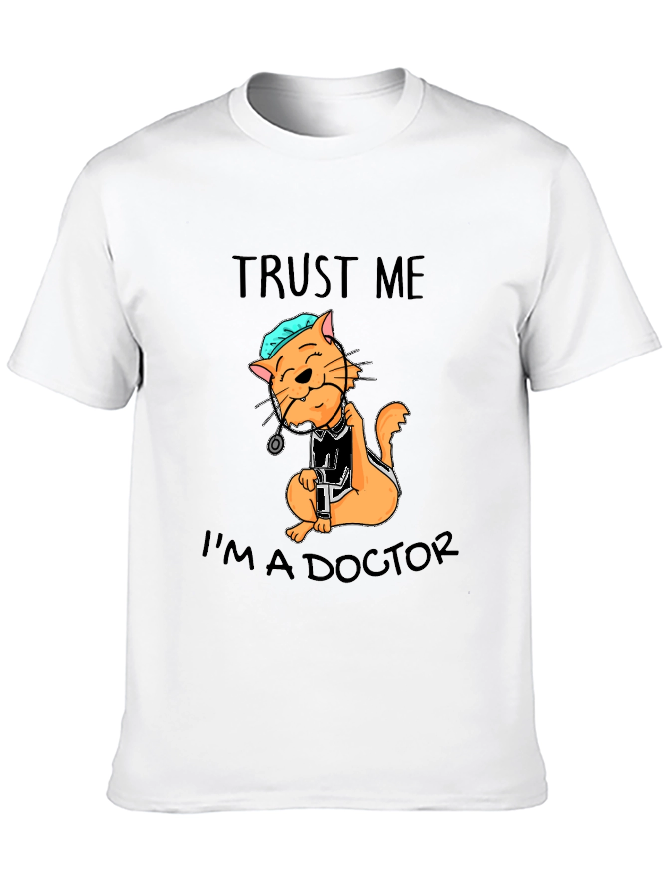 Camiseta Negra con Diseño de Gato Doctor