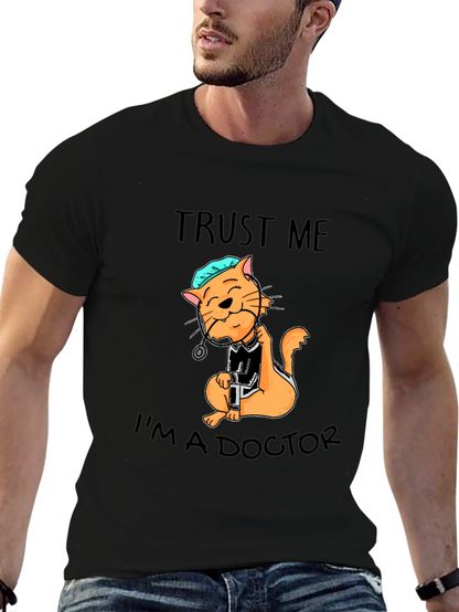 Camiseta Negra con Diseño de Gato Doctor