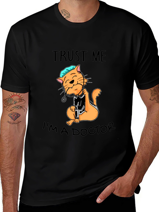 Camiseta Negra con Diseño de Gato Doctor