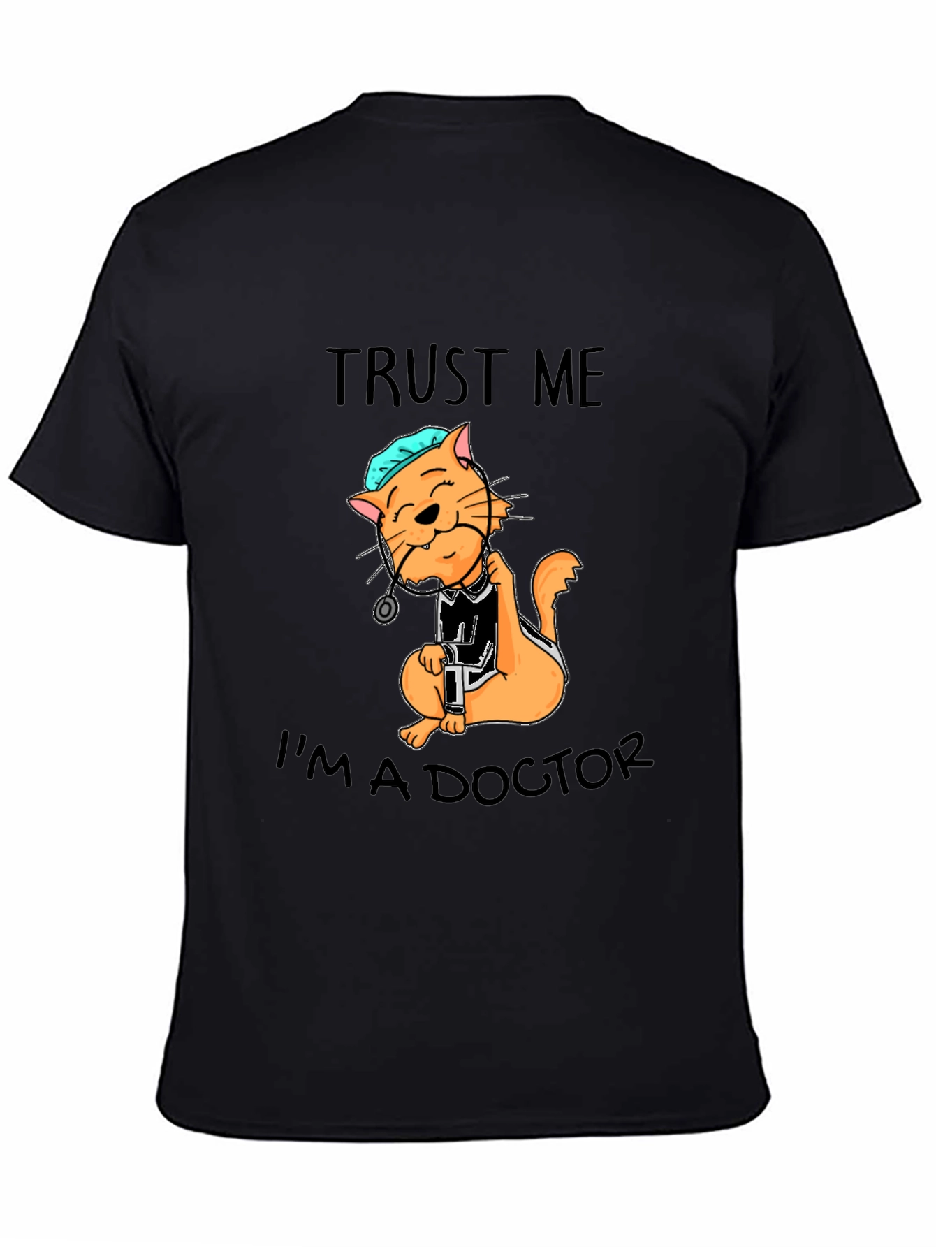 Camiseta Negra con Diseño de Gato Doctor