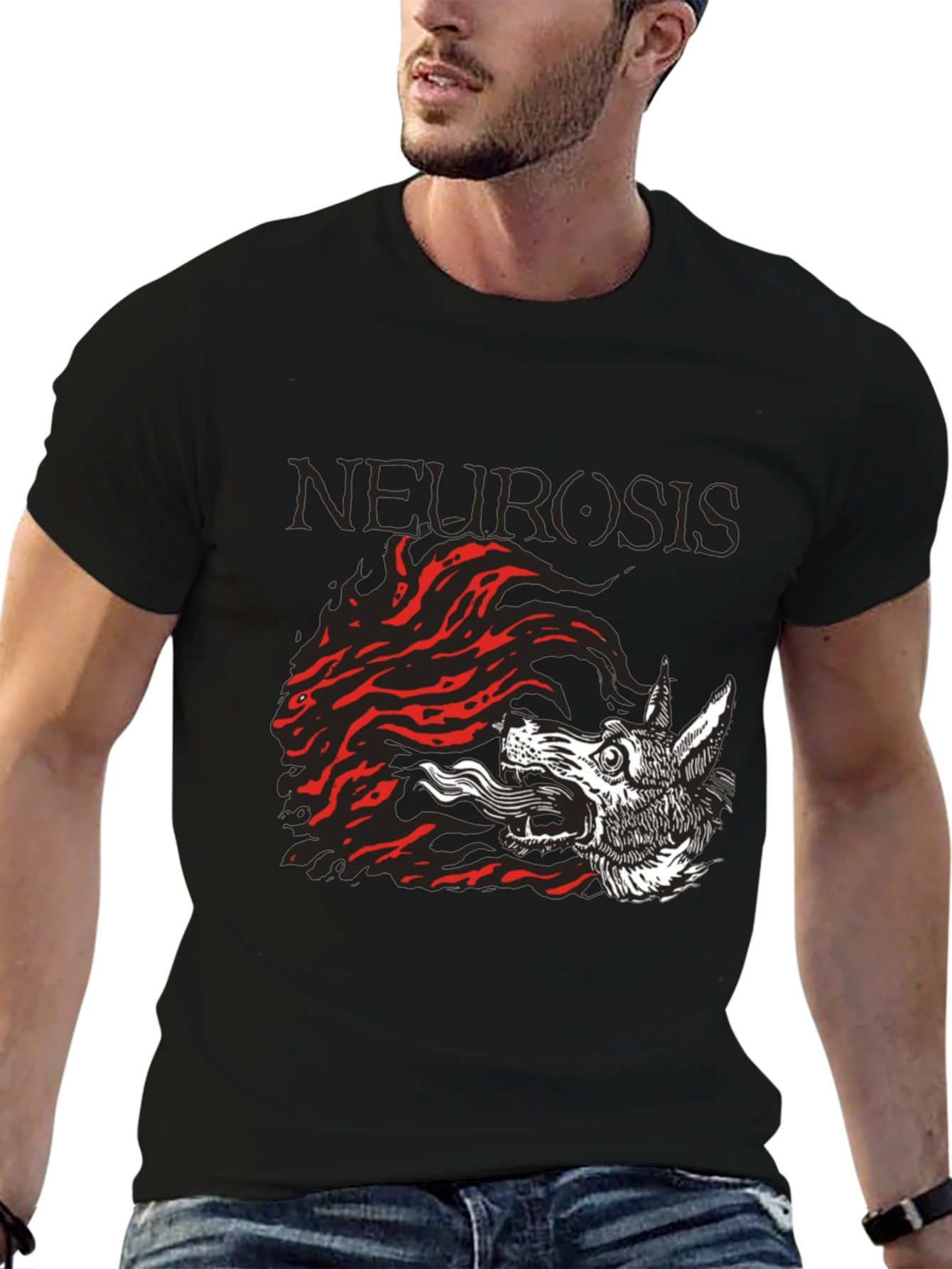 Camiseta Negra Neurosis Lobo Fuego Unisex